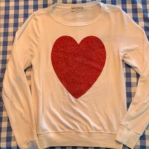 Wildfox White Sweatshirt with Red Heart XSMALL